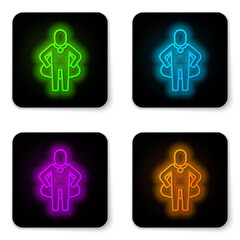 Glowing neon line Head hunting icon isolated on white background. Business target or Employment sign. Human resource and recruitment for business. Black square button. Vector