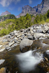 Taburiente River and Walls towers, Caldera de Taburiente National Park, Biosphere Reserve, ZEPA, LIC, La Palma, Canary Islands, Spain, Europe