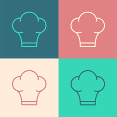 Pop art line Chef hat icon isolated on color background. Cooking symbol. Cooks hat. Vector