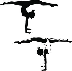 Black and white image of a gymnast performing an exercise vector illustration
