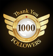 1000 followers with thank you with golden ribbon