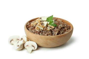 Tasty cooked buckwheat isolated on white background