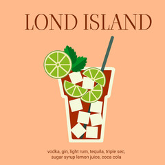 cocktail lond island, vector illustration, summer cocktail
