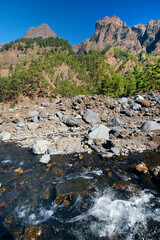 Taburiente River and Walls towers, Caldera de Taburiente National Park, Biosphere Reserve, ZEPA, LIC, La Palma, Canary Islands, Spain, Europe