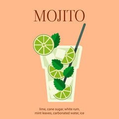 cocktail mojito, vector illustration, summer cocktail