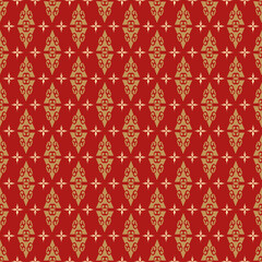 Christmas background pattern with decorative ornament on red background, wallpaper. Seamless pattern, texture