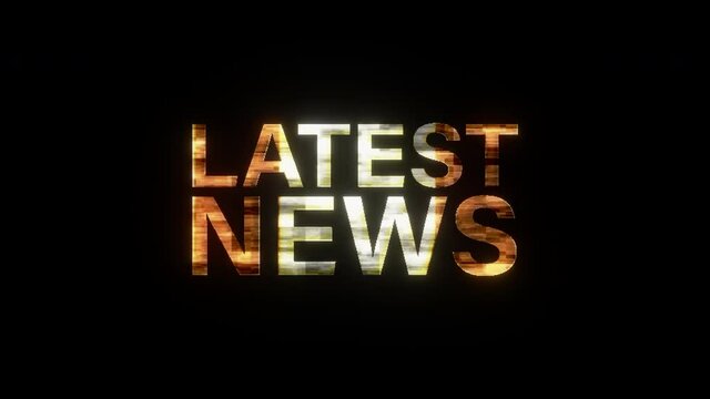 LATEST NEWS text word gold light animation loop with glitch text effect. 4K 3D seamless looping Latest News effect element for News headline title. Old Gaming Console Style rendering background.
