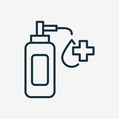 Hand Sanitizer Bottle Line Icon. Alcohol Disinfection Bottle with Pump Linear Icon. Sanitizer Gel or Antiseptic Liquid for kill Bacteria, Fungi and Virus. Editable stroke. Vector illustration
