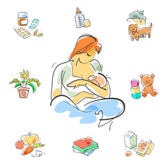 Maternity and child health. Set of vector illustrations