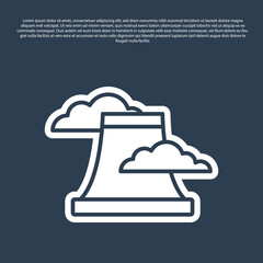 Blue line Nuclear power plant icon isolated on blue background. Energy industrial concept. Vector