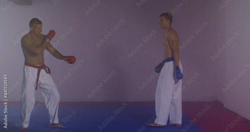 Wall mural karate men practicing inside a gym