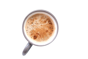 isolated Cappuccino coffee in gray cup and saucer, ruddy fresh croissants, concept fresh pastries, morning coffee, caffeine addiction, energy boost