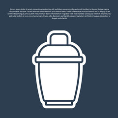 Blue line Cocktail shaker icon isolated on blue background. Vector