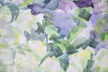 Vague flowers with leaves wallpaper. Relax hand painted background. brush strokes texture.