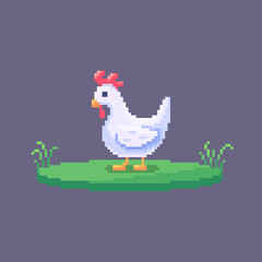 Pixel art chicken. Farm animal for game design.