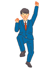 ガッツポーズで応援する男子学生（全身）