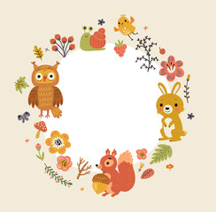 Naklejka premium Form for text with forest animals 
