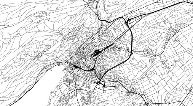 Urban vector city map of Biel and Bienne, Switzerland, Europe