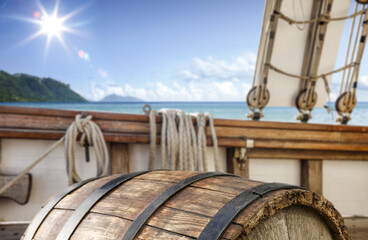 Ship background with empty barrel of free space for your decoration. 