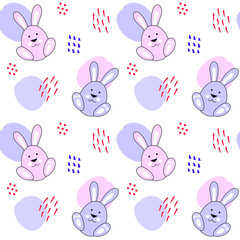Obraz premium Vector seamless pattern with cute rabbits