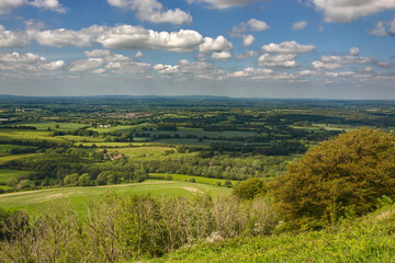 Fototapeta na wymiar View from South Downs, Sussex, England. Looking north towards North Downs over The Weald