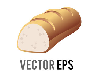 Vector brown long, thin loaf of baguette France bread icon with scoring on crust