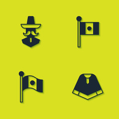 Set Mexican man sombrero, Poncho, Mexico flag and icon. Vector