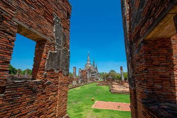 World Heritage Site at Wat Phra Si Sanphet. Ancient city and historical place at Ayutthaya, Thailand, The Ruin of temple.