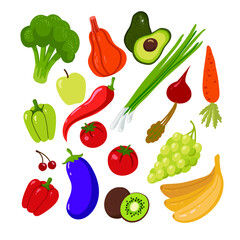
fruit and vegetables set on the white background