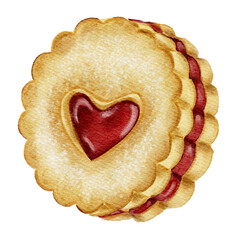 Watercolor dessert cookies with heart jam