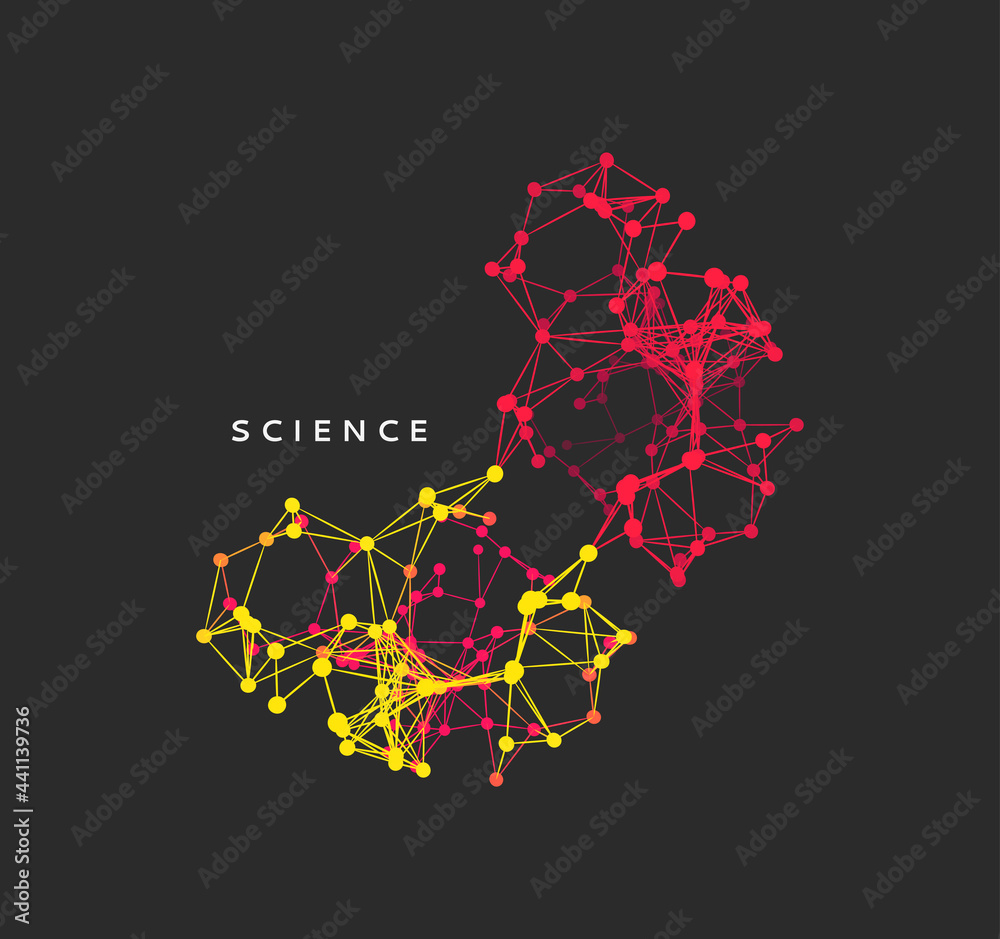 Wall mural 3d molecular structure with spherical particles. futuristic technology style. vector illustration fo