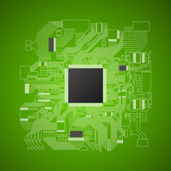Circuit board. Electronic computer hardware processor technology. Motherboard digital chip. Tech science background. Integrated communication processor. Information engineering motherboard component