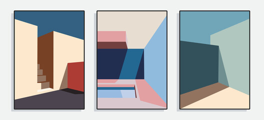 Minimalist Architecture poster series. Vector illustration. - obrazy, fototapety, plakaty