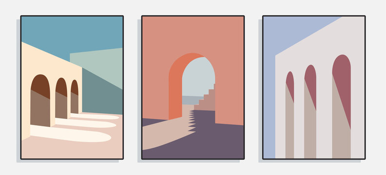 Minimalist Architecture Poster Series. Vector Illustration.