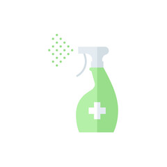 sprayer bottle with spray drops of antiseptic or disinfectant liquid single flat icon isolated on white. outline icon symbol Coronavirus Covid 19 banner disinfect surface flat element