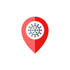 location point coronavirus outbreak on map single flat icon isolated on white. Perfect outline symbol Coronavirus Covid 19 pandemic banner. Quality flat design element