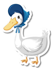 Sticker template with a duck wearing maid costume isolated