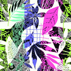 Fashionable and trendy simple collage plant exotica texture abstract floral, flower, leaf seamless pattern colors