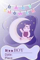 Invitation for celebration boys Baby shower, its a boy,  Vector illustration