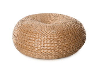 One stylish wicker pouf isolated on white