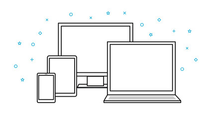 Vector icons electronic devices. smartphone, tablet, laptop and desktop computer.