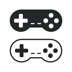 Controller icon. Console gamepad symbol. Play and gaming control sign. Old vintage arcade video game logo. Vector illustration image.