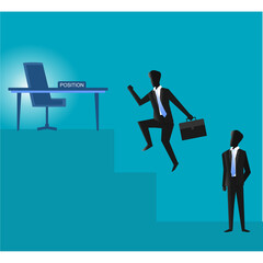Fototapeta premium Picture of two business people, the other jumps up and the only stay below