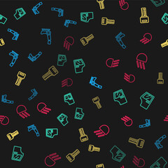 Set line Car seat, door, key with remote and High beam on seamless pattern. Vector