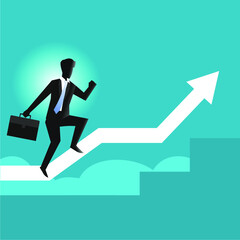 a picture of a businessman riding an arrow graph an increase