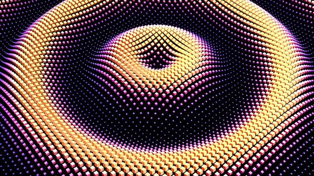 3D animation of small cube circular wave background on black background