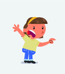 cartoon character of little girl on jeans pointing at something outraged