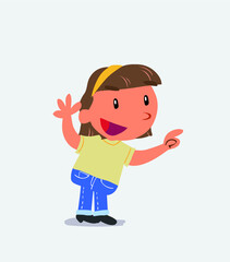 cartoon character of little girl on jeans pointing while arguing.