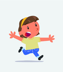 cartoon character of little girl on jeans running angry.