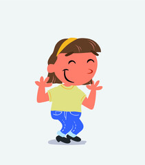  cartoon character of little girl on jeans shrinks somewhat shy